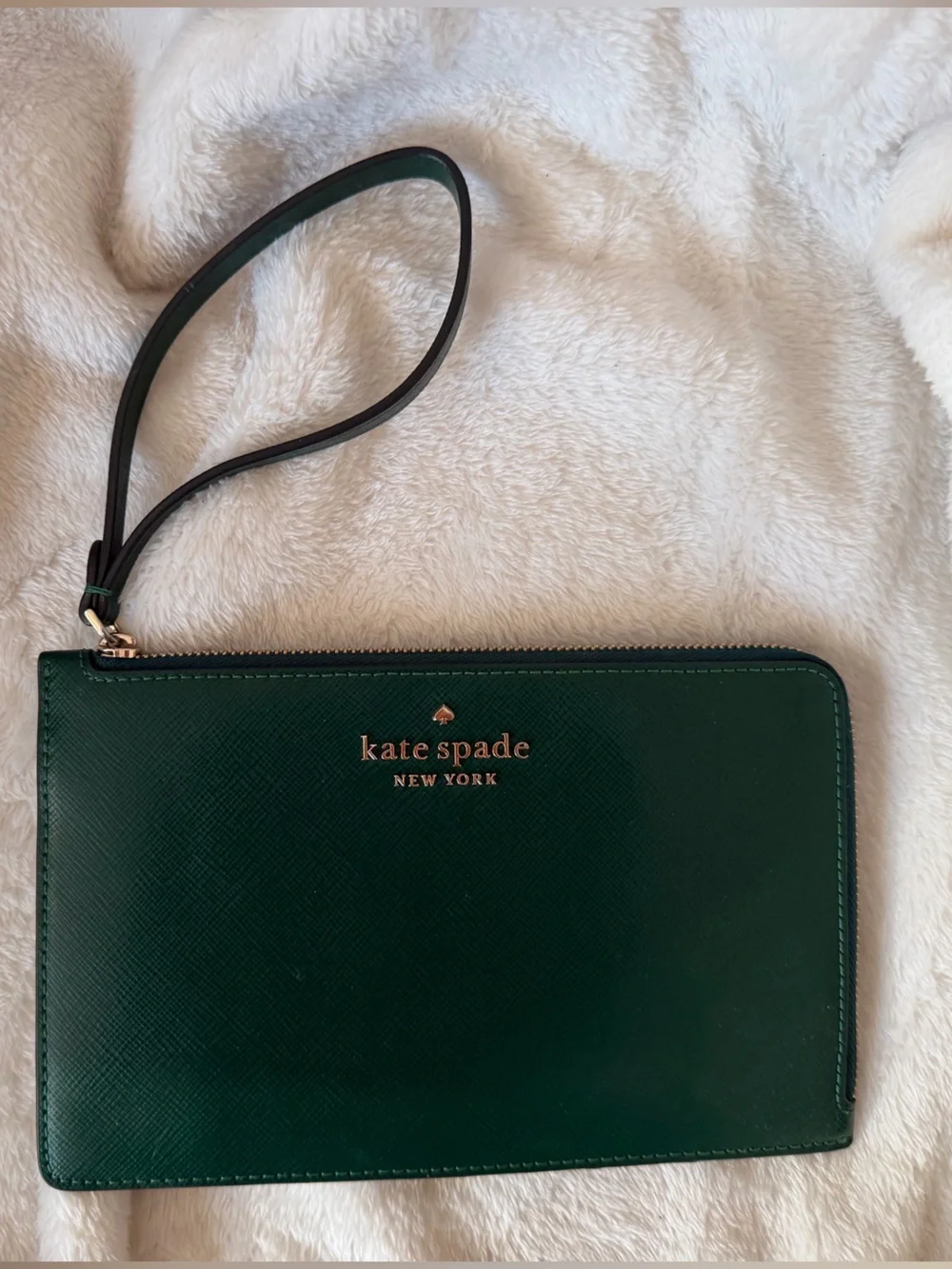 kate spade Green Saffiano Wristlet Clutch with Gold Logo